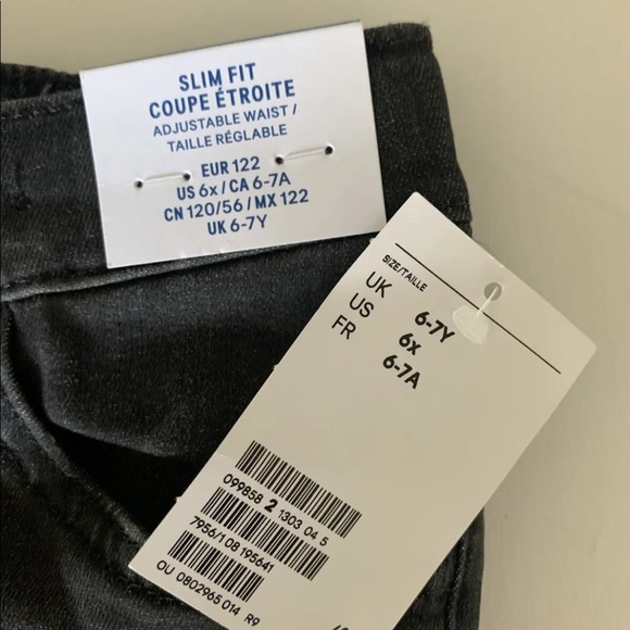 H&M Girls Slim Fit Faded Black Denim Jeans Adjustable Waist 6x - Picture 5 of 12